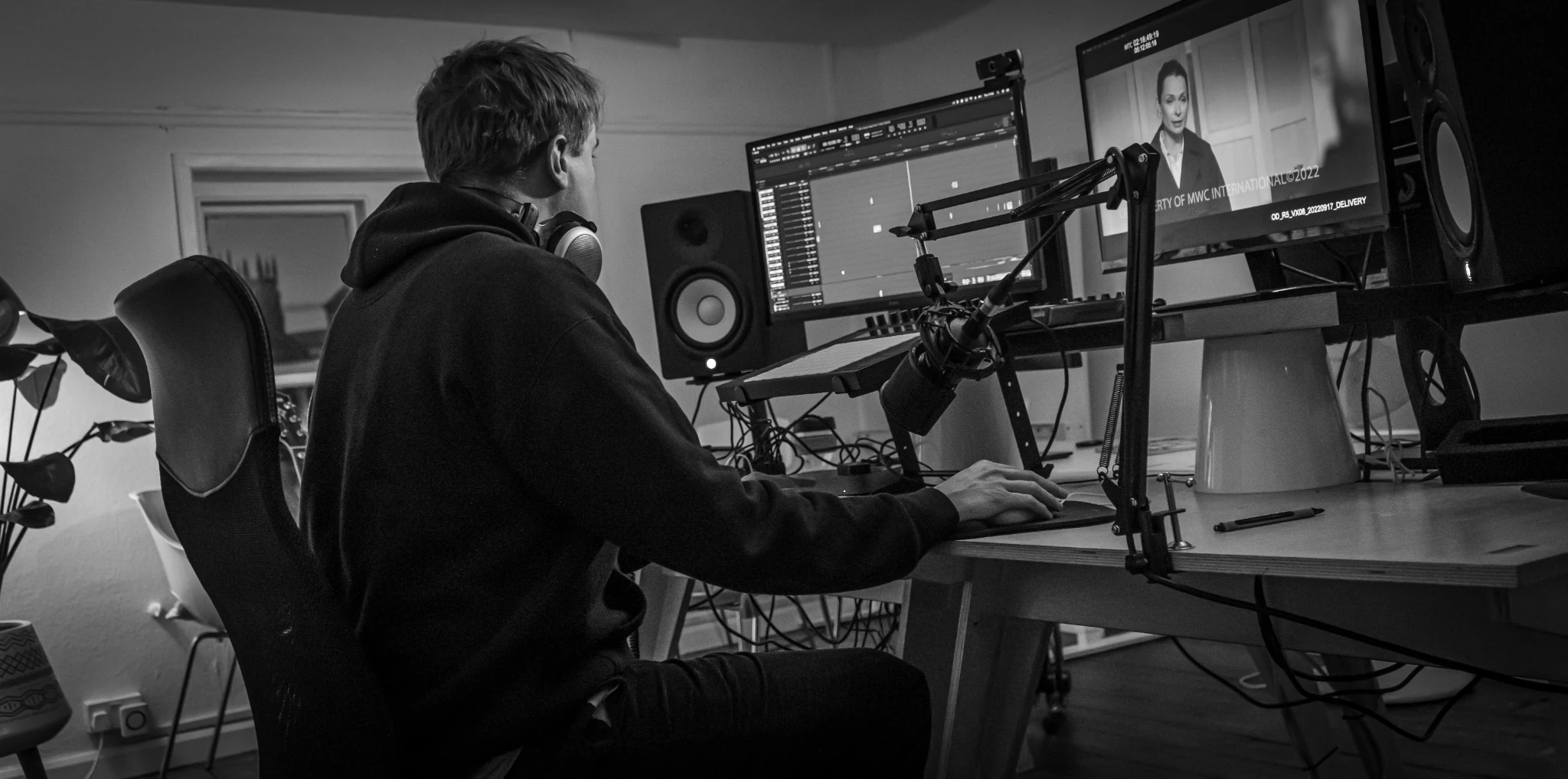 Jack Wingad editing sound at Motion Post Production