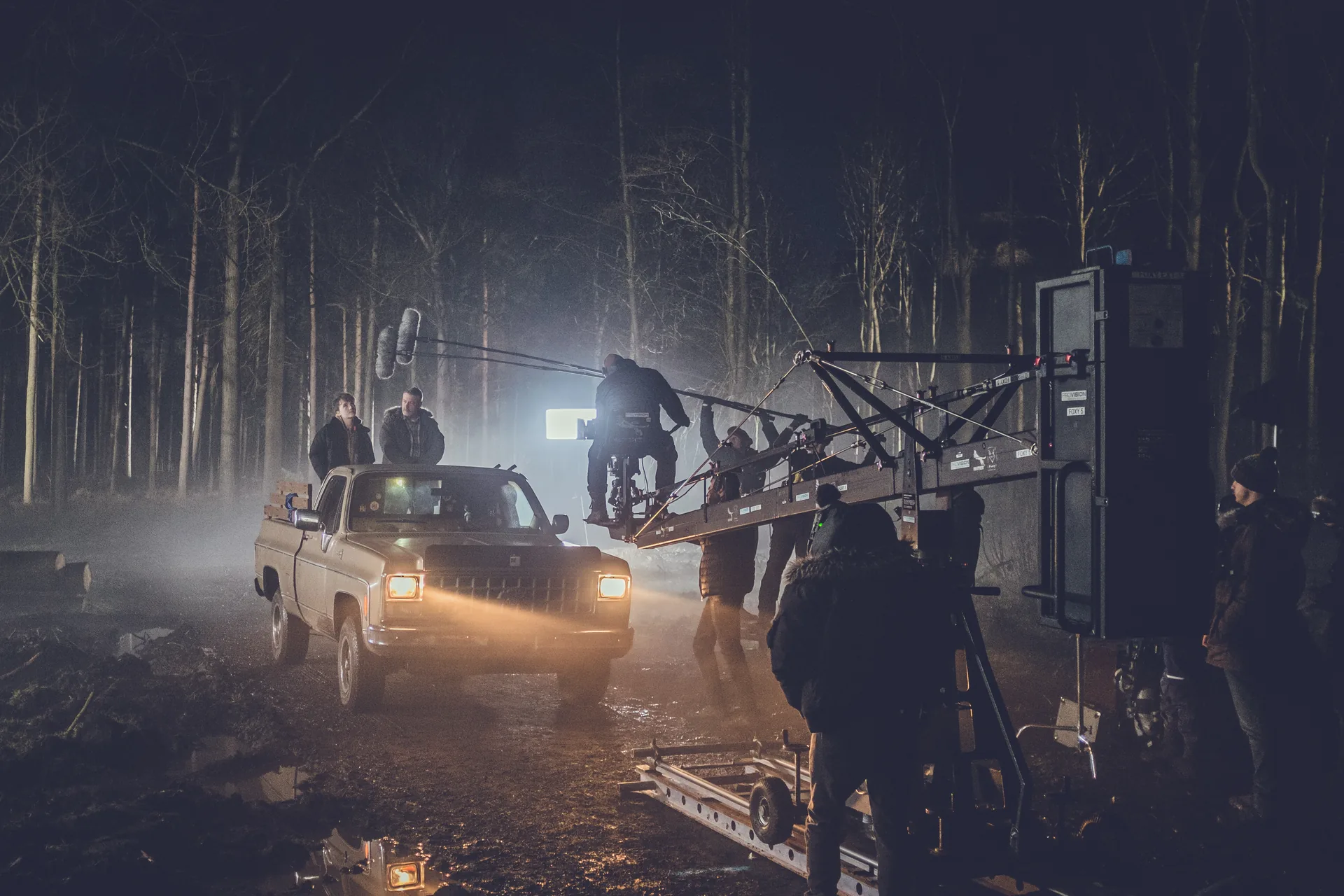 Motion production team working on location